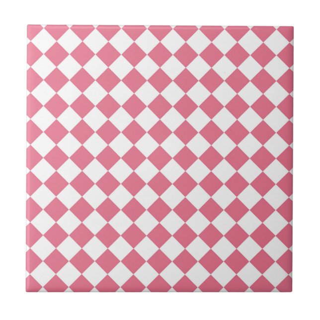 Pink White Diamond Schachbrett Muster Fliese (Vorderseite)