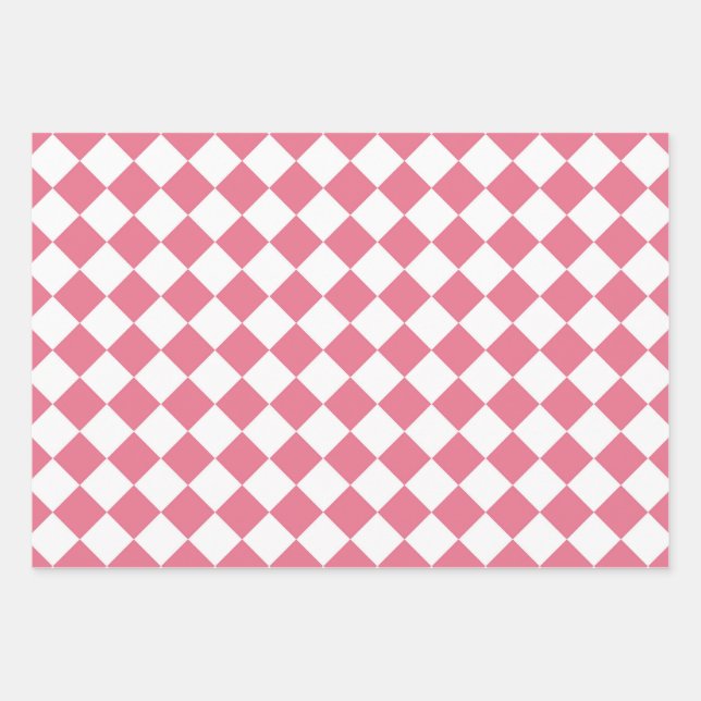 Pink White Diamond Schachbrett Muster Geschenkpapier Set (Vorderseite)