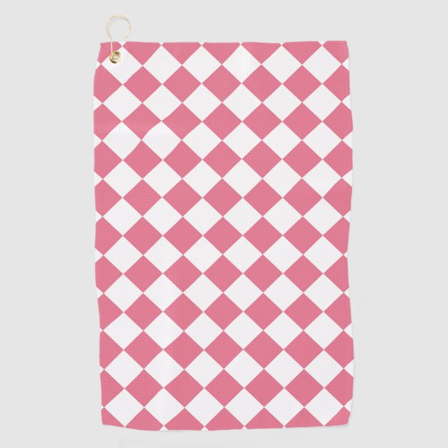 Pink White Diamond Schachbrett Muster Golfhandtuch (Vorderseite)