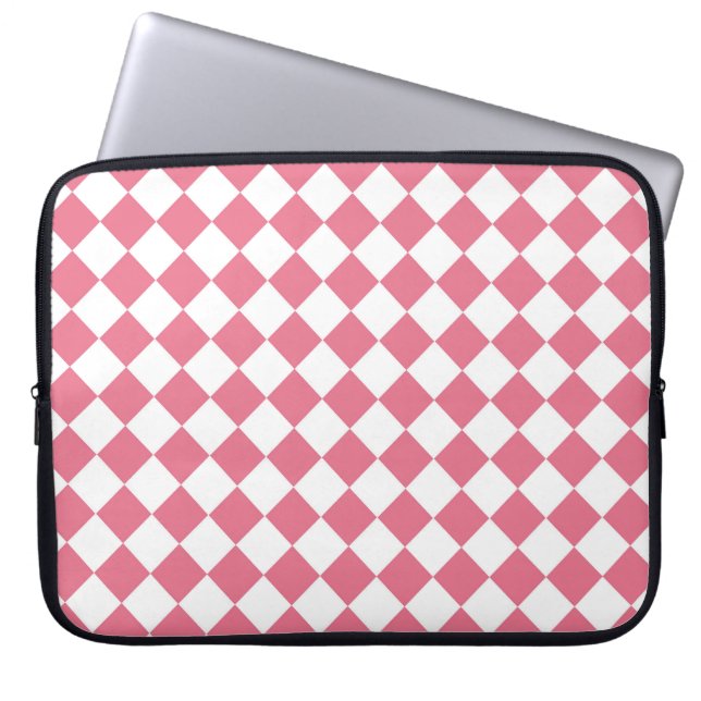 Pink White Diamond Schachbrett Muster Laptopschutzhülle (Vorderseite)
