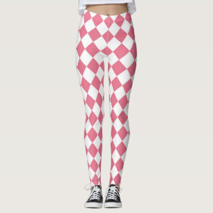 Pink White Diamond Schachbrett Muster Leggings