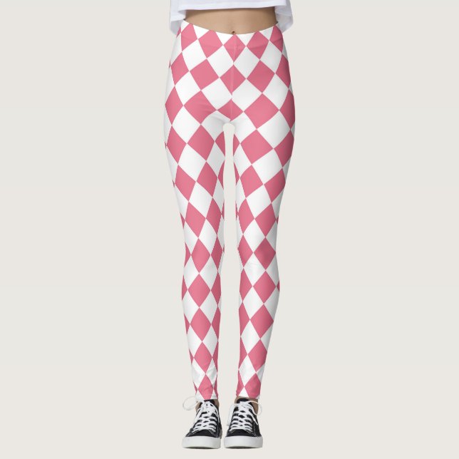 Pink White Diamond Schachbrett Muster Leggings (Vorderseite)