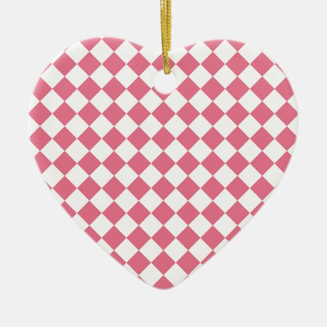 Pink White Diamond Schachbrett Muster Ornament (Vorne)
