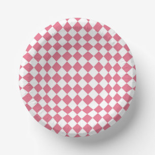 Pink White Diamond Schachbrett Muster Pappteller