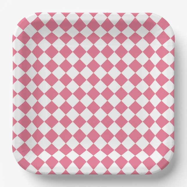 Pink White Diamond Schachbrett Muster Pappteller (Vorderseite)