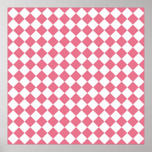 Pink White Diamond Schachbrett Muster Poster
