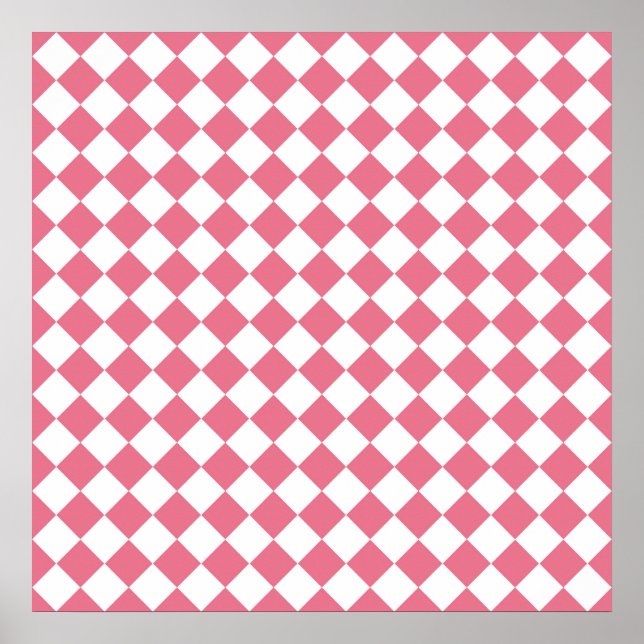 Pink White Diamond Schachbrett Muster Poster (Vorne)