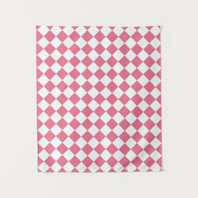 Pink White Diamond Schachbrett Muster Wandteppich (Vorderseite)