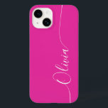 Pink White Elegance Calligraphy Script Name Case-Mate iPhone 14 Hülle<br><div class="desc">Pink White Elegant Kalligraphie Script Custom Personalisiert Name iPhone 14 Smart Phone Cases bietet ein modernes und trendy einfaches und stilvolles Design mit Ihrem personalisierten Namen in elegantem handgeschriebenen Kalligraphieskript Typografie auf einem weichen rosa Hintergrund. Entworfen von ©Evco Studio www.zazzle.com/store/evcostudio</div>