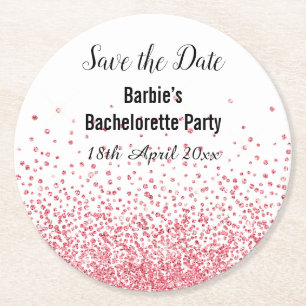 PINK WHITE ELEGANT SAVE THE DATE Bachelorette Runder Pappuntersetzer