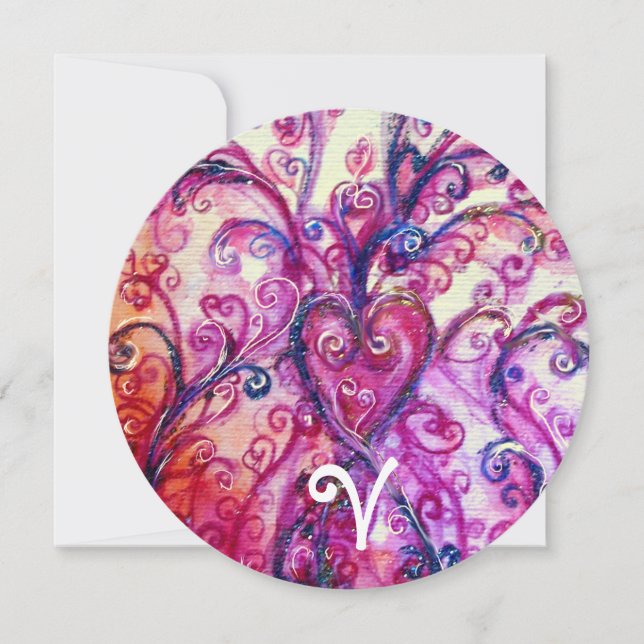 PINK WHITE EXTRAVAGANT HEART SCHNÖRKEL Floral Mono Einladung (Vorderseite)