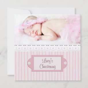 Pink White Eyelet Girl Foto Taufe Christening Einladung