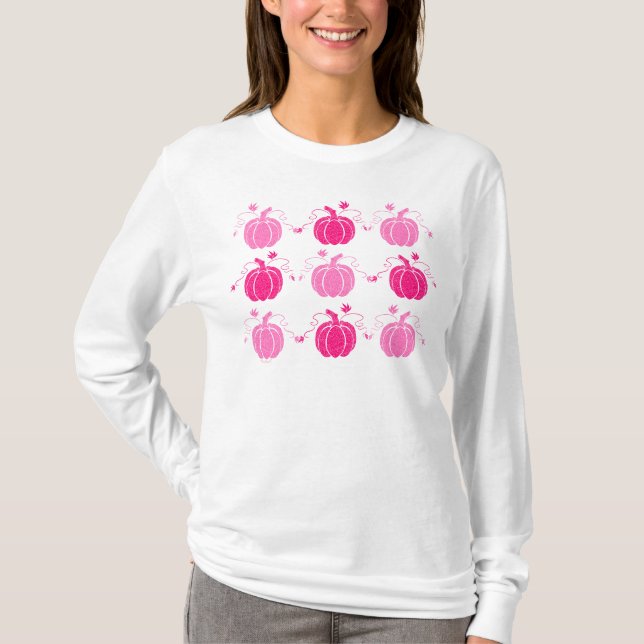 Pink & White Fall Filigree Pumpkins T-Shirt (Vorderseite)