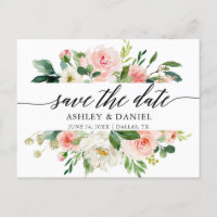 Pink White Floral Calligraphy Save the Date