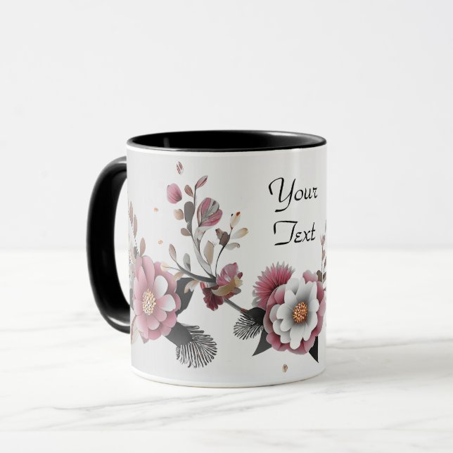 Pink White Floral Coffee Tasse (Vorderseite Links)
