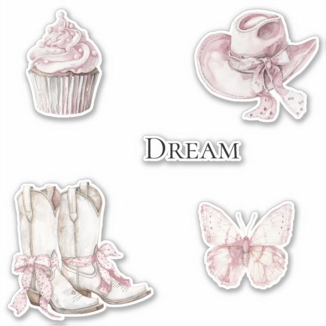 Pink White Floral Cowgirl Stiefel Aufkleber (Vorderseite)