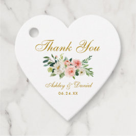 Pink White Floral Gold Hochzeit Danke Herz Geschenkanhänger