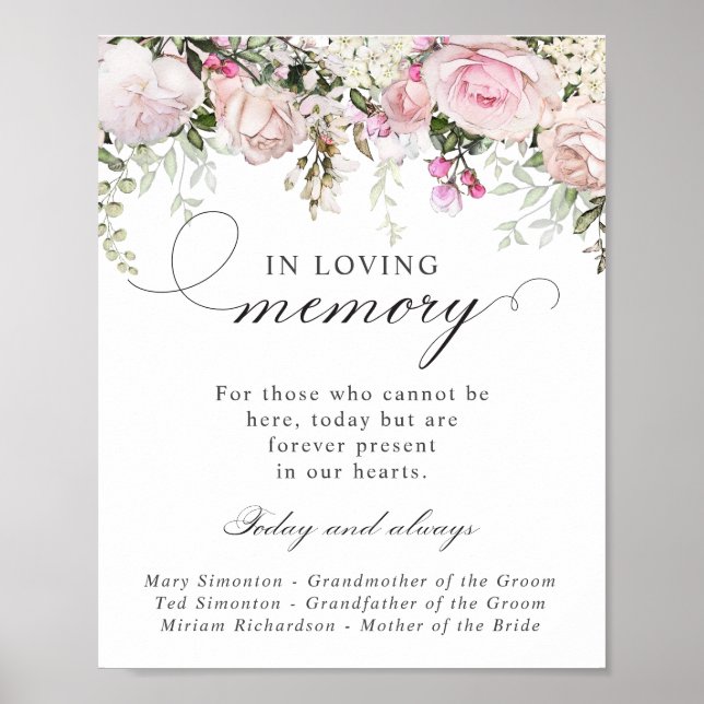 Pink White Floral Memorial Wedding Sign Poster (Vorne)