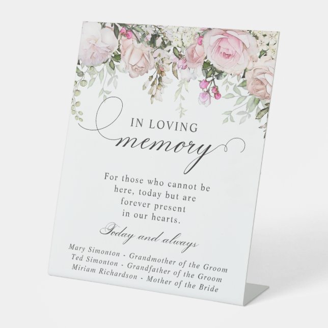 Pink White Floral Memorial Wedding Sign Sockelschild (Vorderseite)