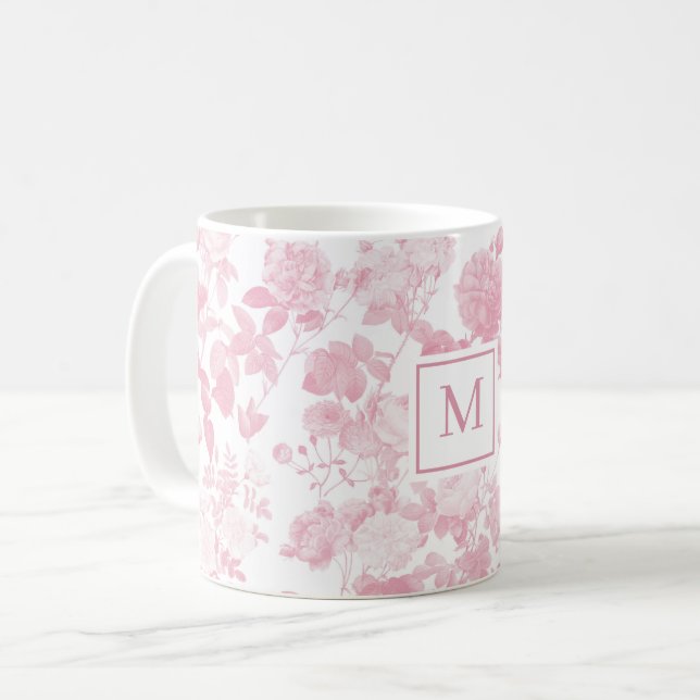 Pink White Floral Rose Chinoiserie Baby Girl Kaffeetasse (Vorderseite Links)