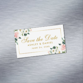 Pink White Floral Save the Date Mini Magnet