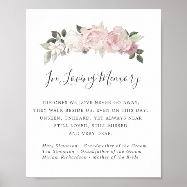 Pink White Floral Wedding Memorial Sign Poster (Vorne)