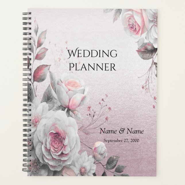 Pink White Floral Wedding Planner Planer (Vorderseite)