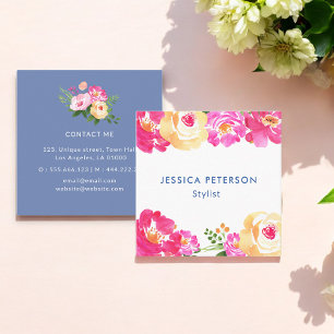 Pink White Floral Wedding Planner Quadratische Visitenkarte