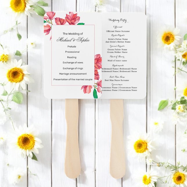 Pink White Floral Wedding Program Fächer (Von Creator hochgeladen)