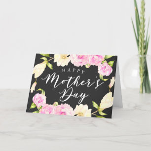 Pink White Floral Wreath Mother Day Feiertagskarte