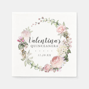 Pink White Floral Wreath Quinceanera Serviette