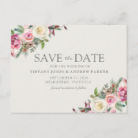 Pink White Florals Save the Date
