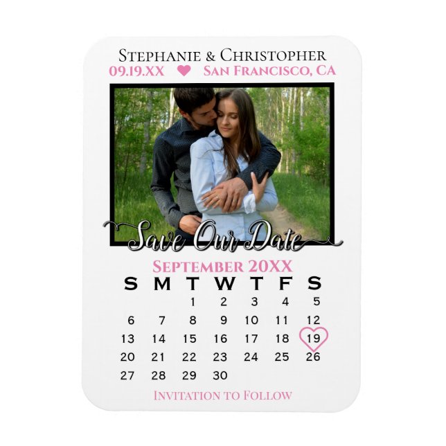 Pink & White Foto Kalender Rettete unser Datum Hoc Magnet (Vertikal)