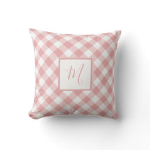 Pink White Gingham Kariert Modern Chic Monogram