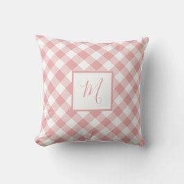 Pink White Gingham Kariert Modern Chic Monogram Kissen