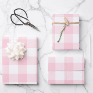 Pink White Gingham Karo Kariert Geschenkpapier Set