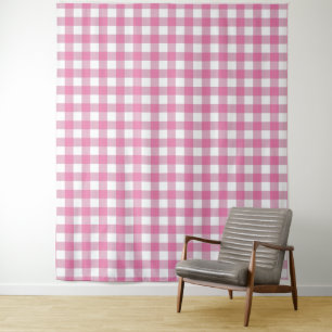 Pink & White Gingham Karo Tapestry Wandteppich