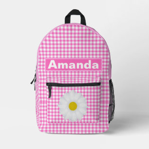 Pink White Gingham Personalisiert Girls Bedruckter Rucksack