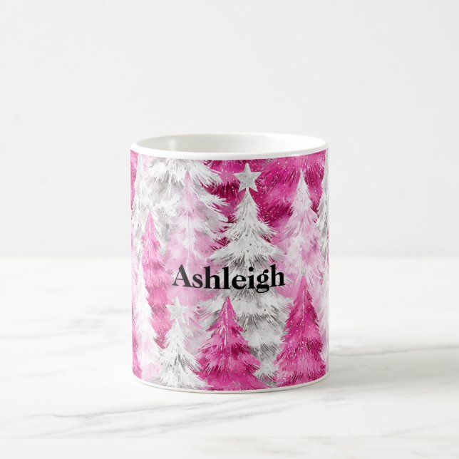 Pink White Glam Weihnachtsbaumen Kaffeetasse (Mittel)