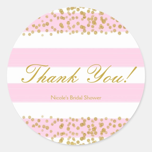 Pink White & Gold Imitate Confetti Moderne Sticker (Vorderseite)