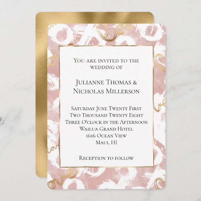 Pink White Gold Liebe XO Hochzeit Einladung (Vorne/Hinten)