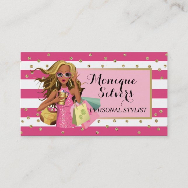 Pink & White/Gold Savvy Shopper Business Card Visitenkarte (Vorderseite)