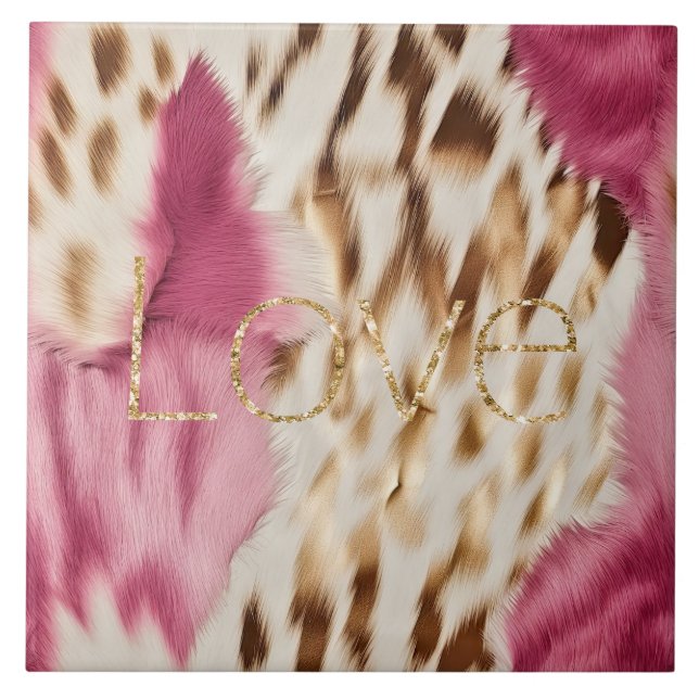 Pink White Gold Südwest Cowgirl Glitzer Liebe Fliese (Vorderseite)