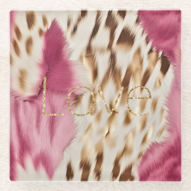 Pink White Gold Südwest Cowgirl Glitzer Liebe Glasuntersetzer (Vorderseite)