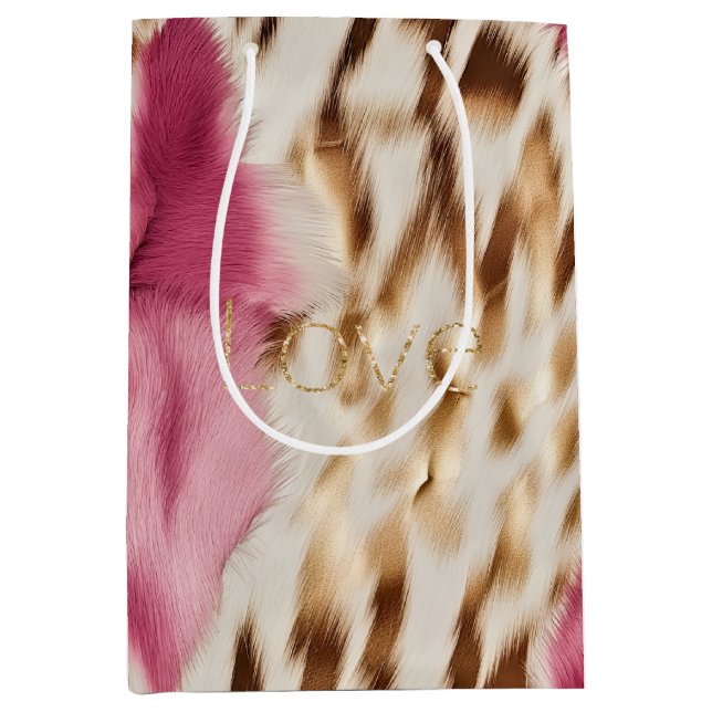 Pink White Gold Südwest Cowgirl Glitzer Liebe Mittlere Geschenktüte (Vorderseite)