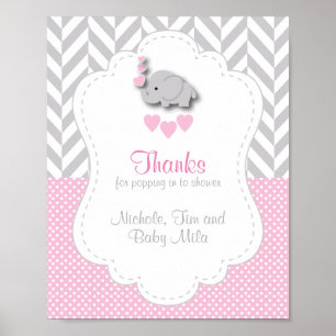 Pink, White Gray Elephant Baby Dusche Danke Poster