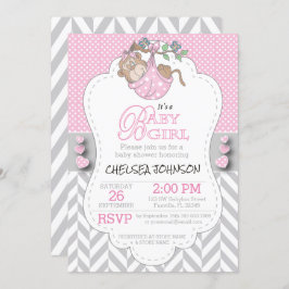 Pink, White Gray Monkey Baby Dusche Einladung