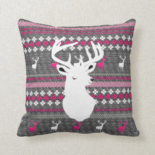 Pink White Gray Stag Deer Trendy Modern Pillows Kissen