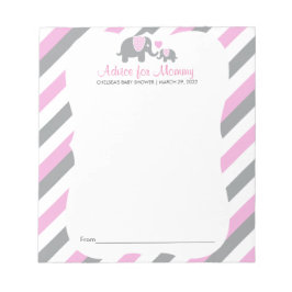 Pink, White Gray Stripe Elefant - Ratschläge Notizblock