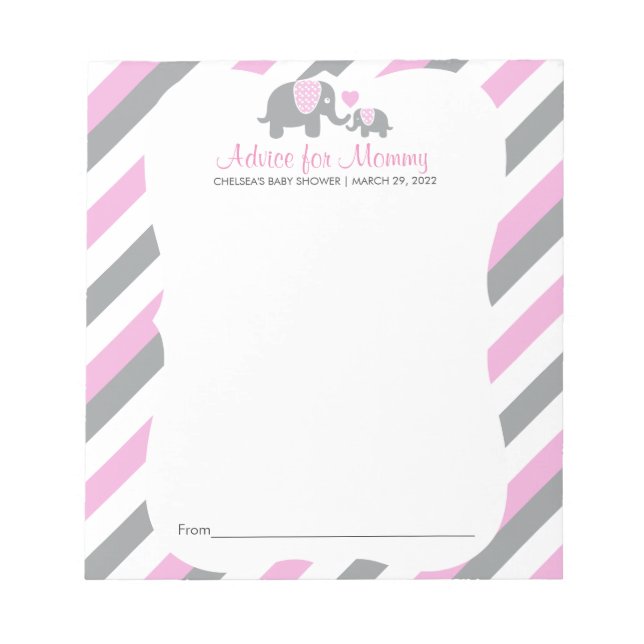 Pink, White Gray Stripe Elefant - Ratschläge Notizblock (Vorderseite)